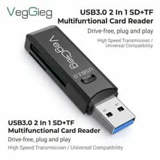 Vegieg Leitor de cartão de Slot duplo USB2.0 Cartão SD/TF de alta velocidade Leitor de cartão de memória de câmera dois