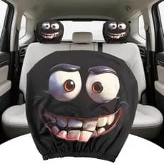 2 Pçs Rosto Sorridente Impresso Capa De Encosto De Cabeça Do Carro Macio Decorativo Almofada Lavável Assento De Automóve