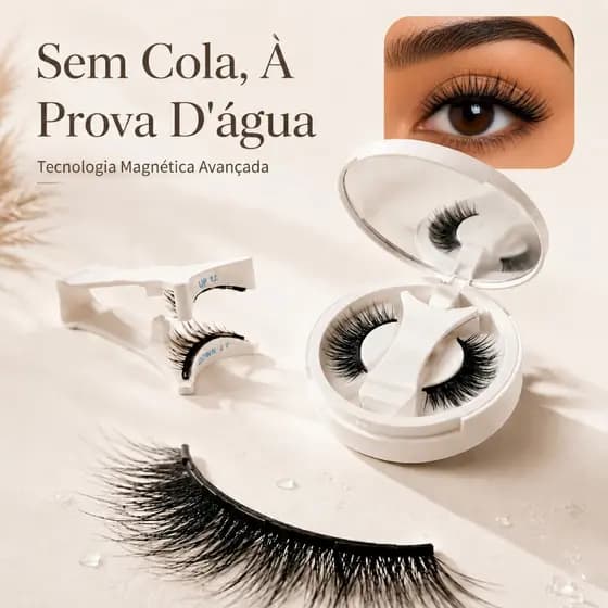 Kit Cílios Magnéticos Postiços À Prova D'água Com Espelho E Case