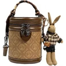 Bolsa Retrô Tipo Balde com Contraste de Cores, Bolsa Cilíndrica Estilo Sofisticado, Bolsa de Ombro Único Transversal com