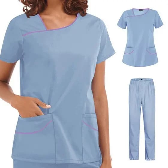 Conjunto De Esfoliantes Femininos De Bolsos Múltiplos Clínica De Animais De Estimação Uniformes De Trabalho Médico Forma