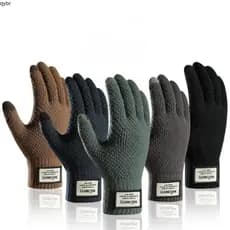 Luvas De Tricô Masculinas Lã Quente Jacquard Heavy Touch Screen Gloves < QY0423 >
