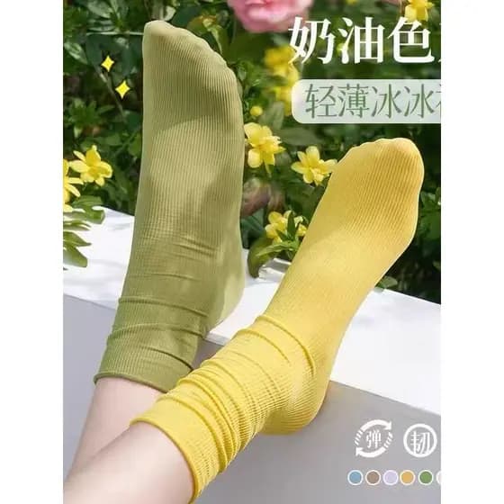 Gelo sentir respirável gelo meias verão estilo fino meados de tubo pilha meias femininas estilo japonês All-Match pilha