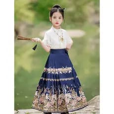 Saia de rosto de cavalo meninas verão 2024 novo estilo verão terno High-End novo estilo chinês verão topo saia infantil