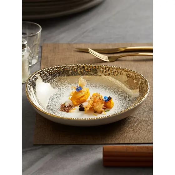 Prato de cerâmica para comida ocidental, prato de concepção artística doméstica, prato de sopa, Gypsophila, prato de sop