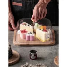 Bolo transparente capa pão frutas sobremesa Anti-poeira capa exibição comercial placa de degustação bandeja de madeira d