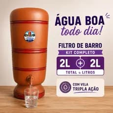 Filtro de Barro 6L + 6L Completo Vela Carvão Ativado Boia Torneira
