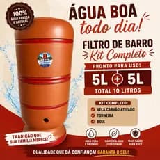 Filtro de Barro 5 Litros + 5 Litros Kit Completo 1 Vela Carvão Ativado + 1 Boia + 1 Torneira