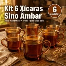 Kit 6 Xícaras Vidro Âmbar 190ML Marrom Café Chá Retro