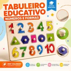 Brinquedo Educativo Infantil Tabuleiro MDF Encaixe Números e Formas Geométricas Pedagógico