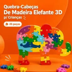 Quebra Cabeça Elefante 3D De Madeira Infantil 26 Peças Educativo Pedagógico Montessori Brinquedo Crianças