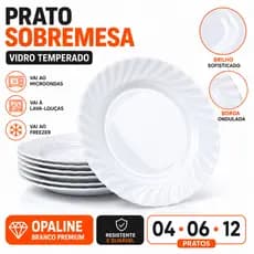 Jogo Prato Sobremesa Vidro Temperado Opaline Branco 19cm Resistente 04/06/12 Unidades