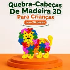 Quebra Cabeça Infantil De Madeira 3D Leão 26 Peças Brinquedo Educativo Pedagógico Letras E Números Montessori