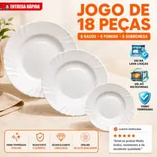 Kit jogo de 18 Pratos Vidro branco opaline temperado sendo: 6 fundo + 6 Raso + Sobremesa