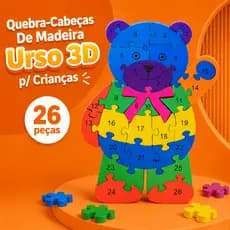 Quebra-cabeça de Urso de Madeira Infantil Educativo Montessori Com 26 Pçs Brinquedo Didático animal