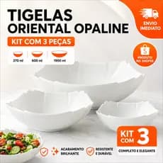 Jogo de tigelas 3 peças Oriental Vidro Opaline Temperado Travessas quadradas