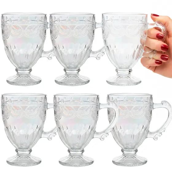 kit Jogo 6 Caneca de Vidro 190ml Milão Furta cor Transparente Para Capuccino Chá Café canecas