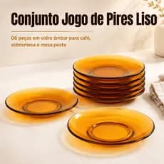 Kit Jogo de Pires Liso 06 Peças Cor Ambar Vidro Café Chá