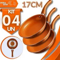 Kit Frigideiras 17cm Estilo Cobre Antiaderente Cerâmico Cabo Antitérmico Cozinha Não Gruda Utilidades