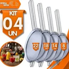 Cojunto de Peneiras Coador Inox 22/18/14 E 8Cm Polvilhar Escorrer Farinhas Sucos Cozinha Restaurante Utensílios