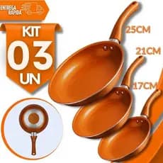 Conjunto de Frigideira 25/21 E17Cm Estilo Cobre Antiaderente Cerâmico Cabo Antitérmico Não Gruda Qualidades