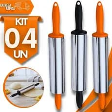 Kit de Rolos de Massas Aço Inox Cabo Plástico Giratório Cilíndrico Pizza Pão Massa Cozinha Praticidades