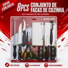 Conjunto de Facas de Cozinha 8 Peças Aço Inoxidável Cortes Precisos Design Ergonômico Para Preparo de Alimentos