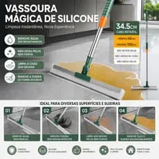 Vassoura Mágica de Silicone Cabo Retrátil 60-100cm Rodo Limpa Água Pelo Poeira Óleo Banheiro Cozinha Casa