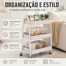 Carrinho Organizador 3 Prateleiras com Rodízios 360° Multiuso para Cozinha Sala Banheiro Escritório Armazenamento