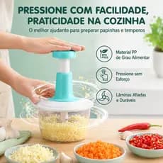 Processador Manual de Alimentos com Pressão Lâminas Aço Inox Picador de Alho Cebola Legumes Papinha Bebê