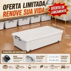 Caixa Plástica para Espaço Sob a Cama com Rodas Deslizantes, Organizador de Roupas e Acessórios Domésticos