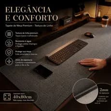 Tapete de Mesa Premium Textura Linho 40x80cm, Mousepad Grande Resistente à Água para Escritório e Gamer