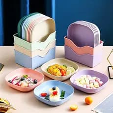 Kit com 10 Pratos Plásticos Duros Reutilizaveis Com Base Plásticos