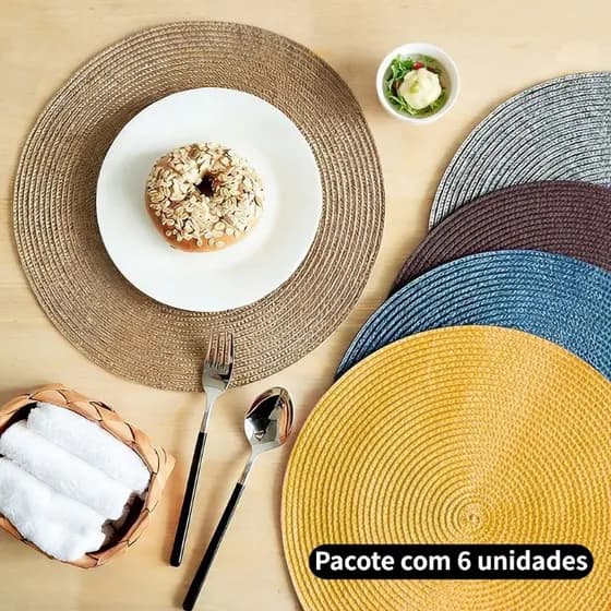 6 Jogo Americano Souplast Redondo 40cm-tecido estilo Jantar Mesa Posta Cozinha
