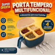 Caixa Porta Tempero 4 Compartimentos com Alça, Organizador de Especiarias para Cozinha Doméstica