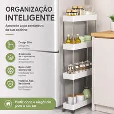 Carrinho Estreito Multiuso 4 Níveis Design Fino Aproveita Espaço Pequeno para Cozinha Banheiro Escritório
