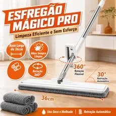 Esfregão Mágico Pro 36cm Auto Espremedor Sem Molhar as Mãos Rotação 360° Limpeza Seca e Molhada