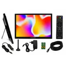 TV Portátil 14" com Antena Digital e Controle Remoto, Tela Slim  adaptador 12v Som Embutido USB HDMI
