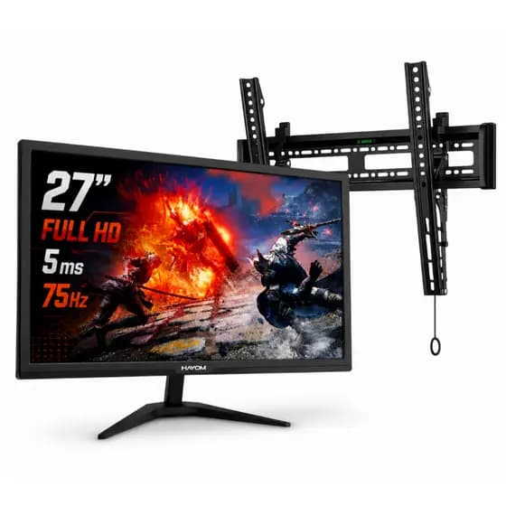 Kit Monitor Hayom 27" Full HD 75Hz HDMI VGA MO6008 + Suporte Articulado Tomate MT-26 para TV e Monitor 32" a 65"