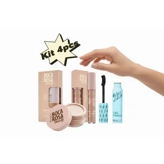 Kit Boca Rosa 4PCS Base de Maquiagem + Corretivo + Pó Mármore + Rímel Meu Volumão TG