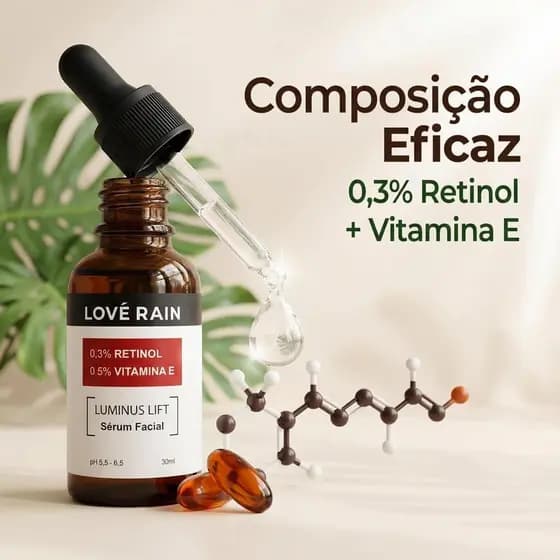 Sérum Facial Retinol 0.3% + Vitamina E | Antienvelhecimento, Uniformiza o Tom e Melhora a Textura da Pele