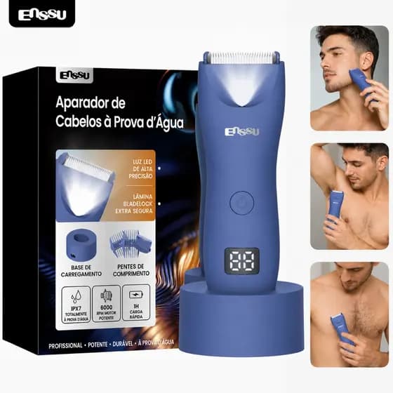 Aparador de Pelos Masculino Elétrico, Sem Fio e Impermeável, para Barba e Virilha - Recarregável USB