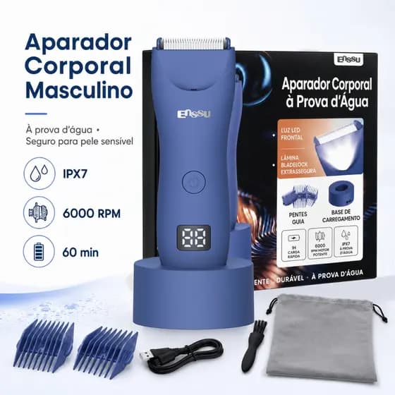 Aparador Corporal Masculino Premium Recarregável Para Pelos Íntimos Barba Axila Peito e Pernas