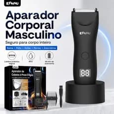 Aparador de Pelos Masculino Recarregável Sem Fio com Visor LED Para Corpo Barba Íntimo