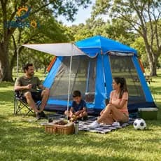 Barraca de Camping para 4 Pessoas Impermeável Automática com Grande Varanda para Acampamento