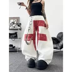 Estilo Hong Kong na moda masculina verão novo estilo 2025 carta única Jeans Hip Hop ins na moda High Street na moda rufi