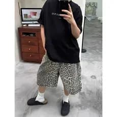 Casual solto High street Shorts verão estilo fino All-Match exterior wear calças de rua leopardo impressão 2025 estilo H