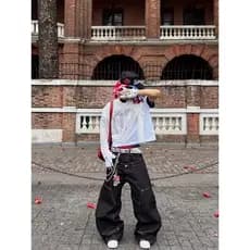 Estilo Hong Kong na moda masculina verão novo estilo 2026 carta única Jeans Hip Hop ins na moda High Street na moda rufi