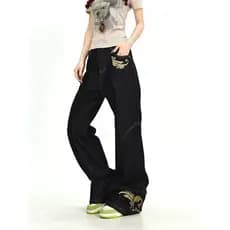 BURNIN * Calça Jeans masculina com bolso em formato de chama, outono inverno, Casual, solta, reta, calça comprida, combi