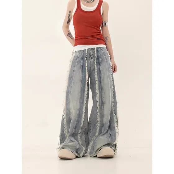 Estilo Hong Kong na moda masculina verão novo estilo 2025 carta única Jeans Hip Hop ins na moda High Street na moda rufi
